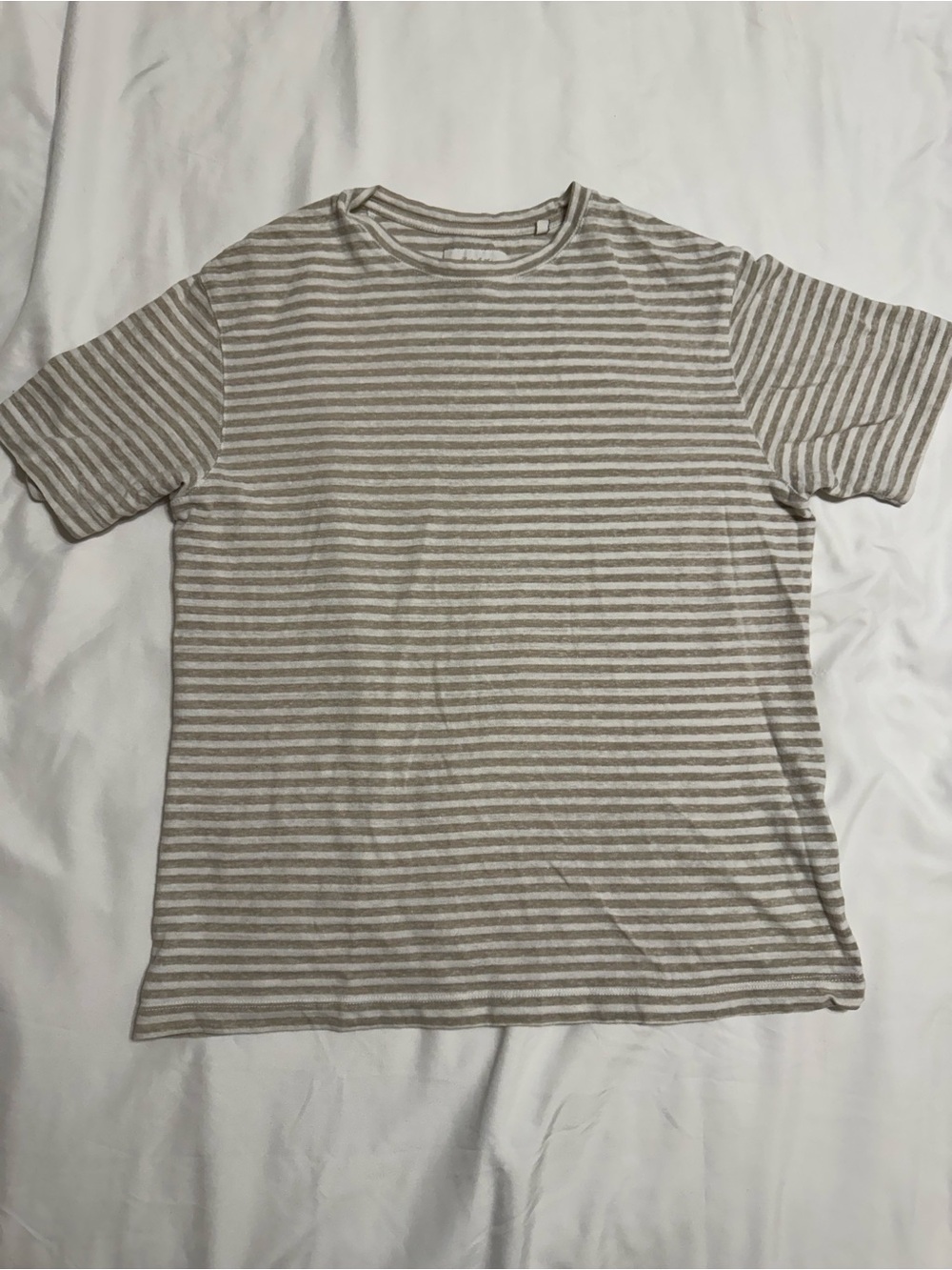 Men's Beige and White Striped Crewneck Tee